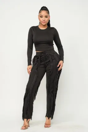 Crop Top And Fringes Detail Pants Set