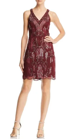 Aidan Mattox - MD1E203302 Bead-Fringed Scalloped Hem Dress