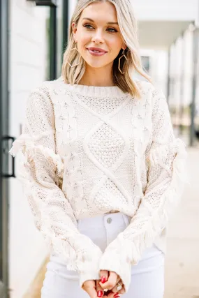 All Or Nothing Cream White Fringe Sweater