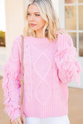 All Or Nothing Pink Fringe Sweater