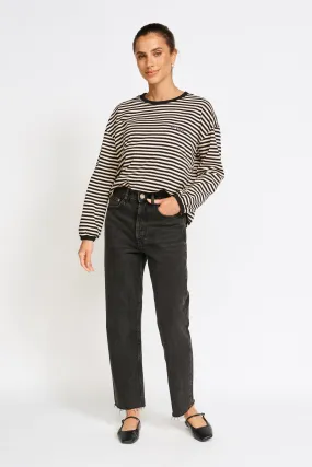 Catalina Long Sleeve Panel Tee - Black / Cream Stripe