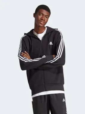 Felpa Adidas con cappuccio 3 Strisce in cotone garzato nero bianco