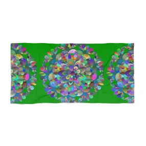 Hand-Drawn Mandala Beach Towel - Dark Green