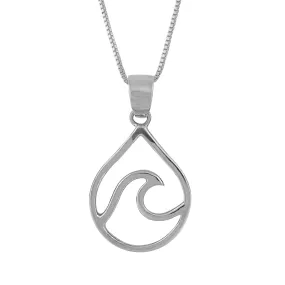 Sterling Silver Water Drop Wave Pendant Necklace, 16 2" Extender